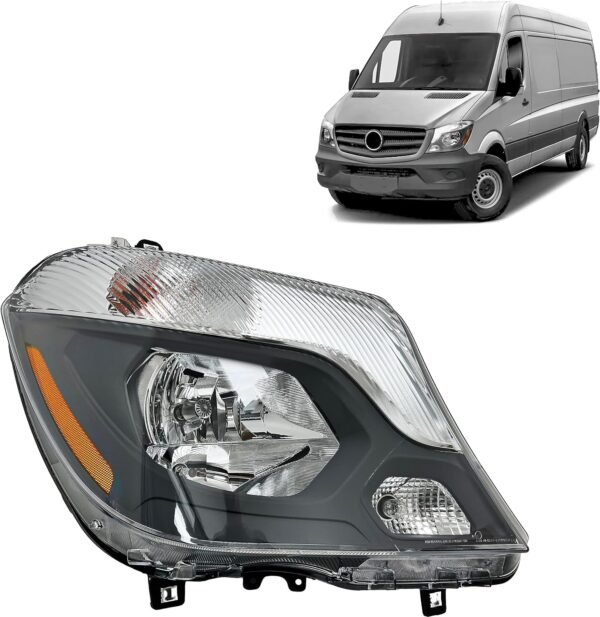 2014 2015 2016 2017 2018 Mercedes Sprinter 2500/3500 Halogen Headlight Headlamp Assembly with Bulb Right/Passenger Side