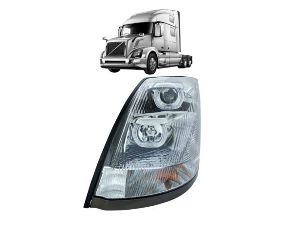 Volvo VN-VNL 2003-2017 Headlight Assembly With Bulb Halogen Clear Projector Chrome Housing, DOT/SAE Compliant, Right / Passenger Side,