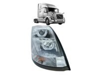 Volvo VN-VNL 2003-2017 Headlight Assembly With Bulb Halogen Clear Projector Chrome Housing, Right / Passenger Side,